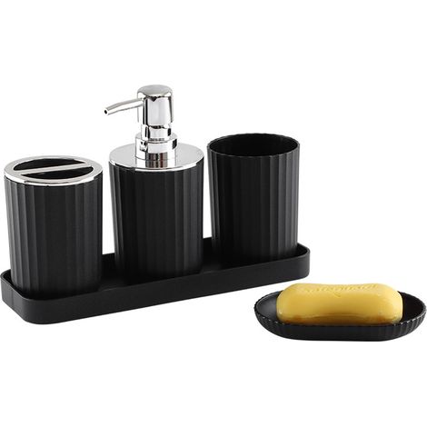 Juego de accesorios de baño de 5 piezas: dispensador de jabón, portacepillos de dientes, vaso, jabonera, bandeja, diseño moderno. (1/5)