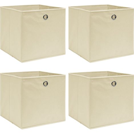4 pcs Boîtes de rangement, Coffres de rangement Crème 32x32x32 cm Tissu LKF44503 (1/5)