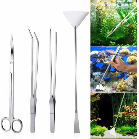 VURAHOME - 4 Pièces En Acier Inoxydable Réservoir D'Aquarium Plante Aquatique Pince À Épiler Et Ciseaux Spatule Ensemble D'Outils (1/5)
