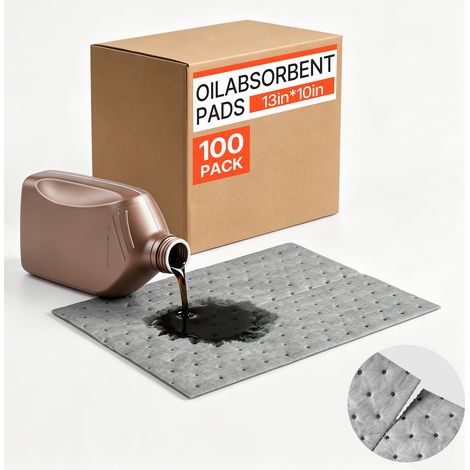 VEVOR Absorbant Huile et Eau 33x25 cm, Lot de 100 Feuilles Absorbantes Universelles en PP, pour Essence, Huile Moteur, Eau, Liquide de Refroidissement, Tapis Anti-Deversement pour Garage Usine Atelier (1/5)