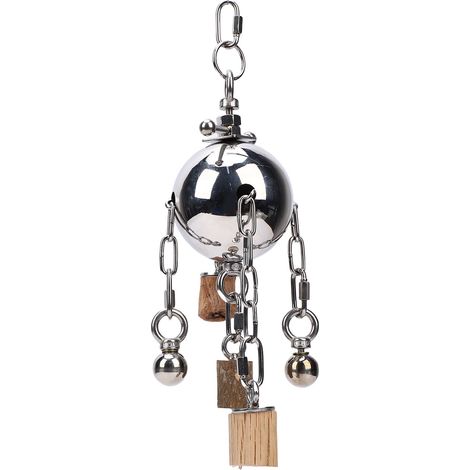 Jouet à mâcher suspendu pour oiseaux, en acier inoxydable, avec clochette sécurisée. Convient aux perroquets de grande et moyenne taille. Idéal pour les cages. (1/5)