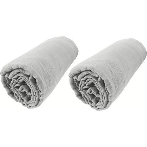 lot de 2 Draps housse luxe double gaze de coton 140 x 190 x 30 cm Nuit douce Gris (1/4)