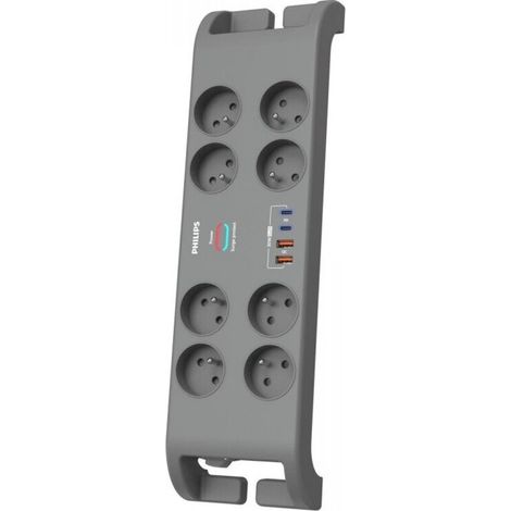 Regleta con protección contra sobretensiones, 8 tomas y 4 puertos USB. (1/2)