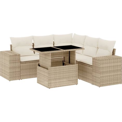 Set Divano da Giardino 6 pz con Cuscini Beige in Polyrattan vidaXL (1/5)