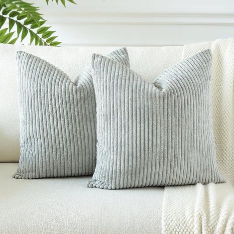 Kissenbezug – 2er-Set – Cord – Verdeckter Reißverschluss – Wohn- und Schlafzimmer – 55 x 55 cm, Grau-Blau (1/5)