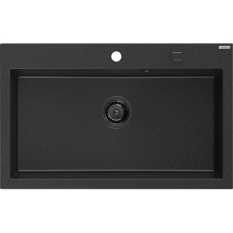 Mexen Elix évier en granit 1 bac 800 x 500 mm, noir/argent métallique, siphon noir - 6527801005-73-B (1/5)