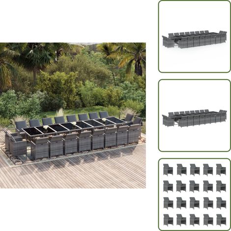 The Living Store Ensemble à manger de jardin coussins 21 pcs Gris Résine tressée - Table de jardin (1/5)