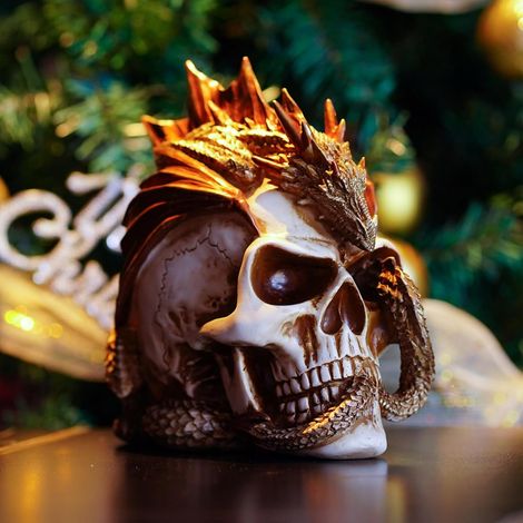 JSSEVN - Escultura creativa de calavera de dragón, decoración de escritorio, estatua de calavera de fantasía, figura coleccionable, decoración de calavera para Halloween (1/5)