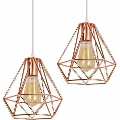 Lot de 2 Suspension Luminaire Retro E27 Lustre Plafonniers en Forme de Cage Lampe Suspension Vintage pour Salle à Manger, Salon, Chambre et Restaurant - Diamètre 20cm (Or rose) BLOW (1/5)