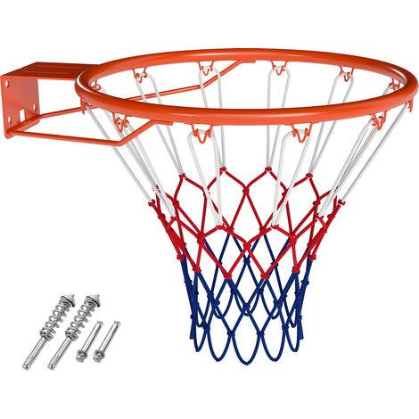 Cerceau de basketball mural orange en métal 18 pouces avec filet résistant et double ressort, montage facile pour intérieur (1/5)