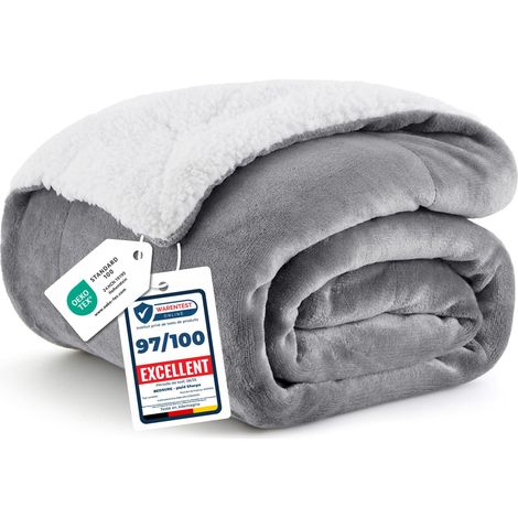 Plaid Polaire Sherpa Couverture - Gris, 130x150 cm Plaid Canape Grande Taille, Douce et Chaude Double Face avec Fourrure d'agneau et Tissu Polaire pour Canapé et Lit, Épais (1/5)