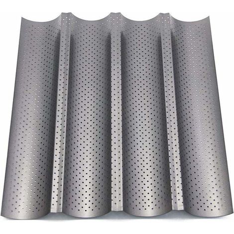 Moule à baguettes - 4 rangées - Plaque de cuisson - Revêtement antiadhésif - Perforé - 38 x 33 x 2 cm - Acier - Argenté (1/4)