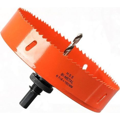 Scie Cloche Bi-métal 160 mm, M42 HSS Bimétallique Scie Trèpan avec Foret de Centrage pour Robuste Perceuse à Percer pour Fer, Aluminium, Bois, Cloison Sèche, Tuyau, Panneau de Fibres de Bois/Orange (1/5)