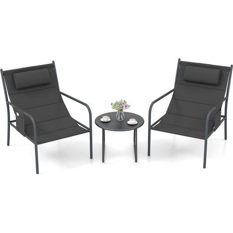 COSTWAY 3 Piece Outdoor Bistro Set Patio Metal Chair & Coffee Table Set