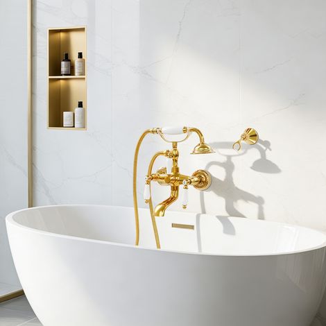 Vintage-Badewannenarmatur, Wandmontage, mit Handbrause (1/5)