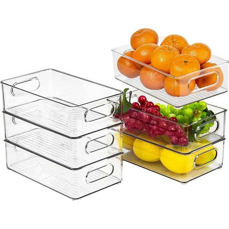 Hofuton Lot de 6 Bacs de Rangement Garde-Manger, Organiseur Frigo Cusine pour Réfrigérateur, Cuisine, Salle de Bain, Tiroir, Armoires et Comptoirs (1/4)