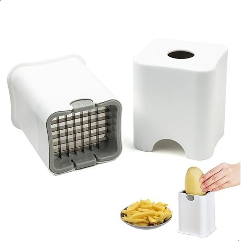 Coupe Frites Manuel, Decoupe Frite Rapide avec Grilles de Coupe en Acier Inoxydable, Coupe Légumes Multifonctions pour Pommes de Terre, Carottes, Concombres et Oignons (Blanc) (1/5)