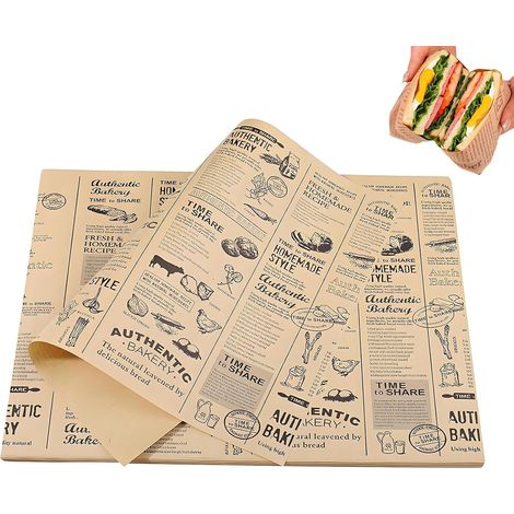 Lot 100 feuilles papier sulfurisé style journal 28 x 38 cm Imperméable très résistant graisse Convient beurre fromage sandwichs (1/4)