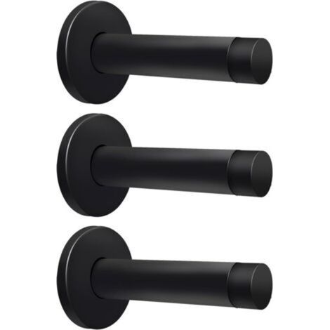 Pair - Un ensemble de 3 butées de porte murales en métal, en acier inoxydable 304, avec embouts en caoutchouc, adaptées aux plinthes murales et aux poignées de porte, réduisant le bruit, noir. (1/5)