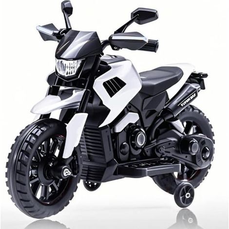 Moto électrique enfant 6V – phares LED, musique, klaxon, roulettes stabilisatrices – pour enfants de 3 à 6 ans – Noir/Blanc (1/5)