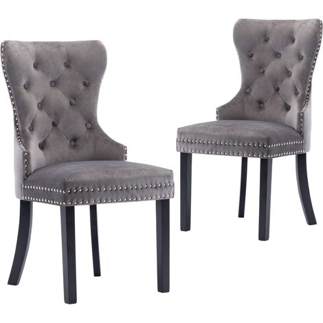 Chaises à manger lot de 2 gris velours (1/5)