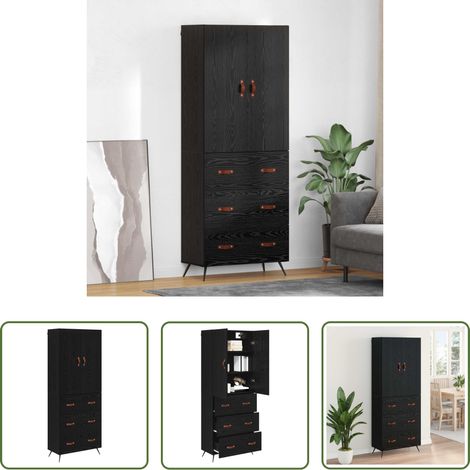 Wandmontage - Highboard Schwarz Eichen-Optik 69,5 x 34 x 180 cm Holzwerkstoff (1/5)