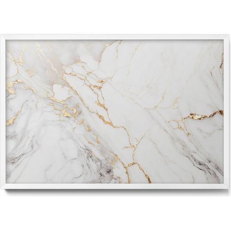 Tableau Magnétique en Métal Tableau pour Magnet - Motif Pierre marbrée élégante - Minimaliste - Cadre Blanc - 60x40 cm - Plaque Magnétique