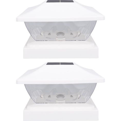 Lot de 2 lampes solaires LED pour poteaux, éclairage blanc chaud et blanc, résistantes aux intempéries, pour terrasse, clôture ou porche. (1/5)