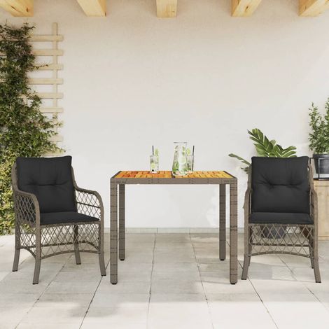 3-tlg. Bistro-Set mit Kissen Grau Poly Rattan (1/5)
