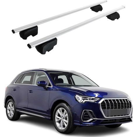 OMAC Dachtrager Quertrager für Audi Q3 F3 2018-2025 – City Crash getestet – ISO PAS 11154:2006 – Abschliessbar – Max 75 kg – 2 Stangen Stahl Silber (1/5)