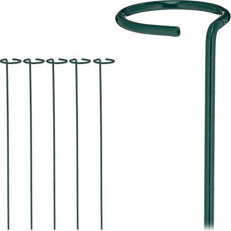Relaxdays Tutores Plantas Metal, 6 Soportes Trepadoras con Anillo, Varillas Entutorar Enredaderas, 60 cm, Verde Oscuro