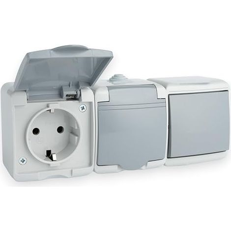 Surface Mounted Socket 2 Sockets Cover Light Switch 230V 16A (1/5)