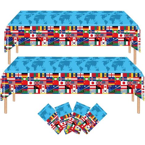 Tischdecken 4er Set Weltflaggen 137x274cm Kunststoff wasserdicht für WM Deko