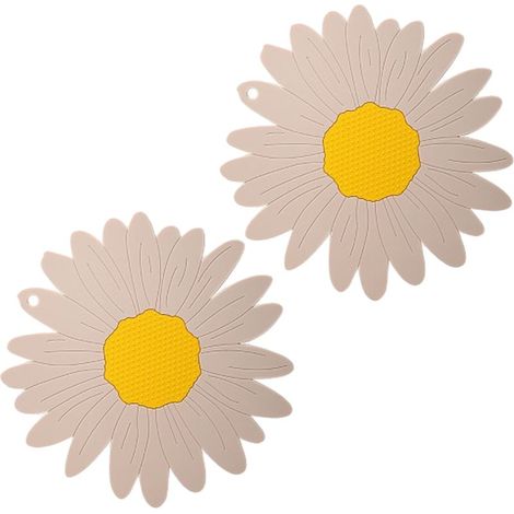 Dessous de plat antidérapants en PVC, motif tournesol, pour table et plan de travail, idéal pour les casseroles et plats chauds. Couleur : marron clair. (1/4)
