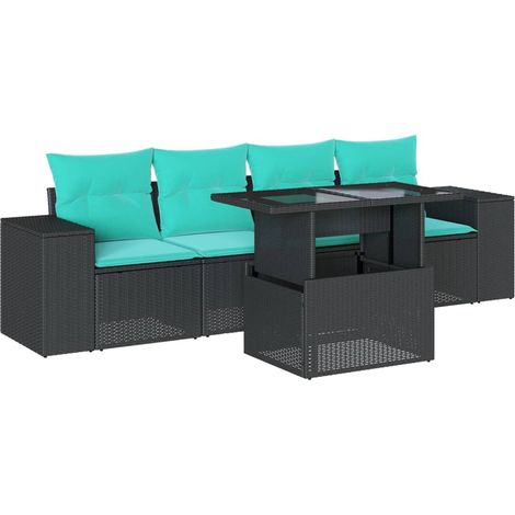 5-teiliges Gartensofa-Set mit Kissen, schwarzes Polyrattan vidaXL (1/5)