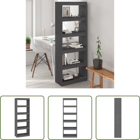 vidaXL Rangement livres - Bibliothèque/Séparateur de pièce Gris 60x30x167,5 cm Pin massif (1/5)