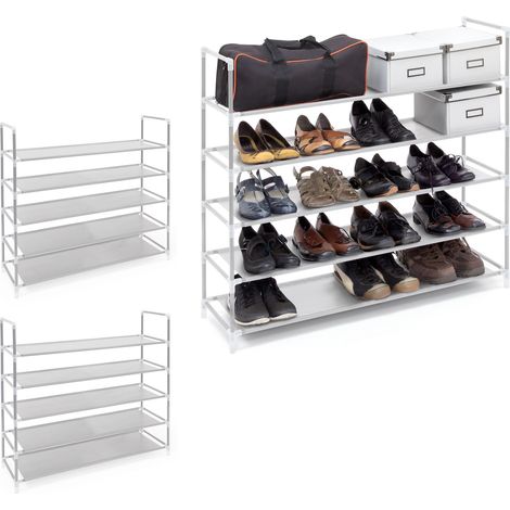 3 x Schuhregal mit 5 Ablagen, Schuhablage für 20 Paar Schuhe, beliebig erweiterbar, HxBxT: 90,5x87x29,5 cm, weiß