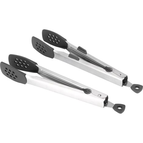 Pinces à salade en silicone pour barbecue - Acier inoxydable, lot de 2, noires (1/5)