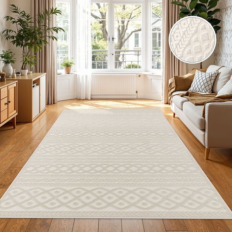 Paco Home Alfombra Salon De Habitacion Cocina Exterior Terraza Jardin Nordica Boho Chic 80x150 cm, Crema 4 (1/5)