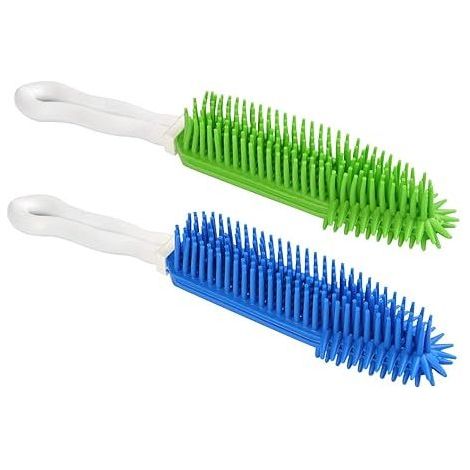 [Lot de 2] Brosse anti-poils d'animaux, brosse de nettoyage auto et automobile portable pour chiens et chats, brosse de massage en caoutchouc pour meubles, intérieur de voiture et tapis (bleu et vert) (1/5)