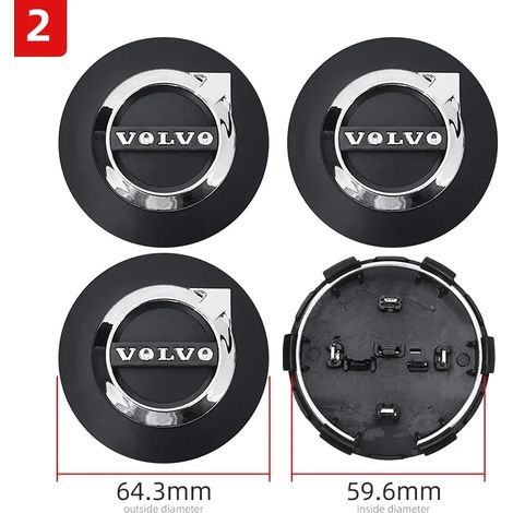 -2-4 pièces Cache-moyeux de roue de voiture VOLVO de 64 mm, compatibles avec Volvo XC60, V70, S60, XC90, S80, V40, XC70 et V50 - Accessoires de décoration (1/5)