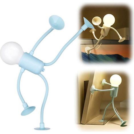 Lustige Nachtlampe mit Saugnapf, kreative Figurenform, kleine LED-Schreibtischlampe, Weihnachtsdekoration (Blau)