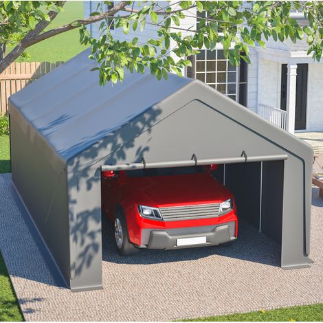 Carport 13 x 25 pies con paredes desmontables, estructura de acero galvanizado, gris HAVRYA (1/5)
