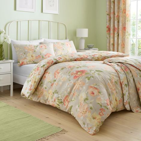 Housse de Couette Heritage Florette - Lit Simple (140 x 200 cm) - 1 taie d'oreiller - Polycoton - Housse de Couette Florale en Naturel - Literie Naturelle avec (1/3)
