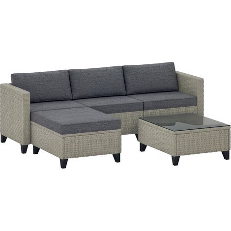 Outsunny 5 PCs Rattan Garden Furniture Set with Glass Coffee Table Dark Grey (1/5)