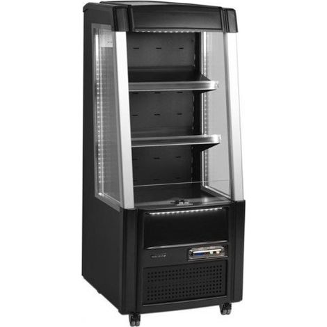 Vitrine ventilée positive basse 161 Litres, rideau de nuit inclus, noire, sur roulettes, 1370 W, 220 V - MONO (1/4)