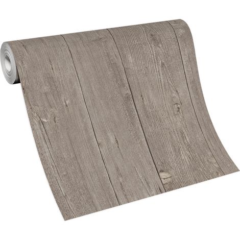Papier peint original imitation bois gris pour bureau Tapisserie trompe l'oeil design bois Papier peint uni gris surface vinyle (1/5)
