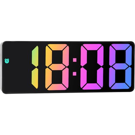 LED-Uhr mit großem Zifferblatt, elektronischer Wecker, Farbdisplay, schwarz (1/4)
