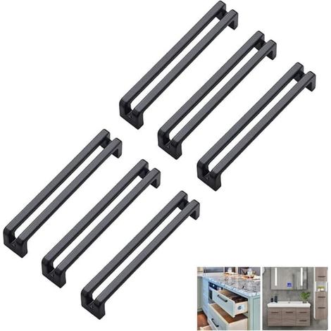 (6 pièces) Poignées de meubles de cuisine, poignées de tiroir noires, entraxe de 96 mm, poignées de meubles de chambre style moderne (1/5)