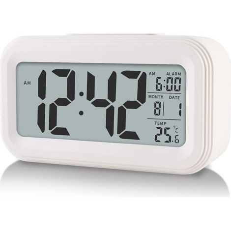Digitaler Wecker mit Raumtemperatur, batteriebetrieben, Schlummermodus (weiß)